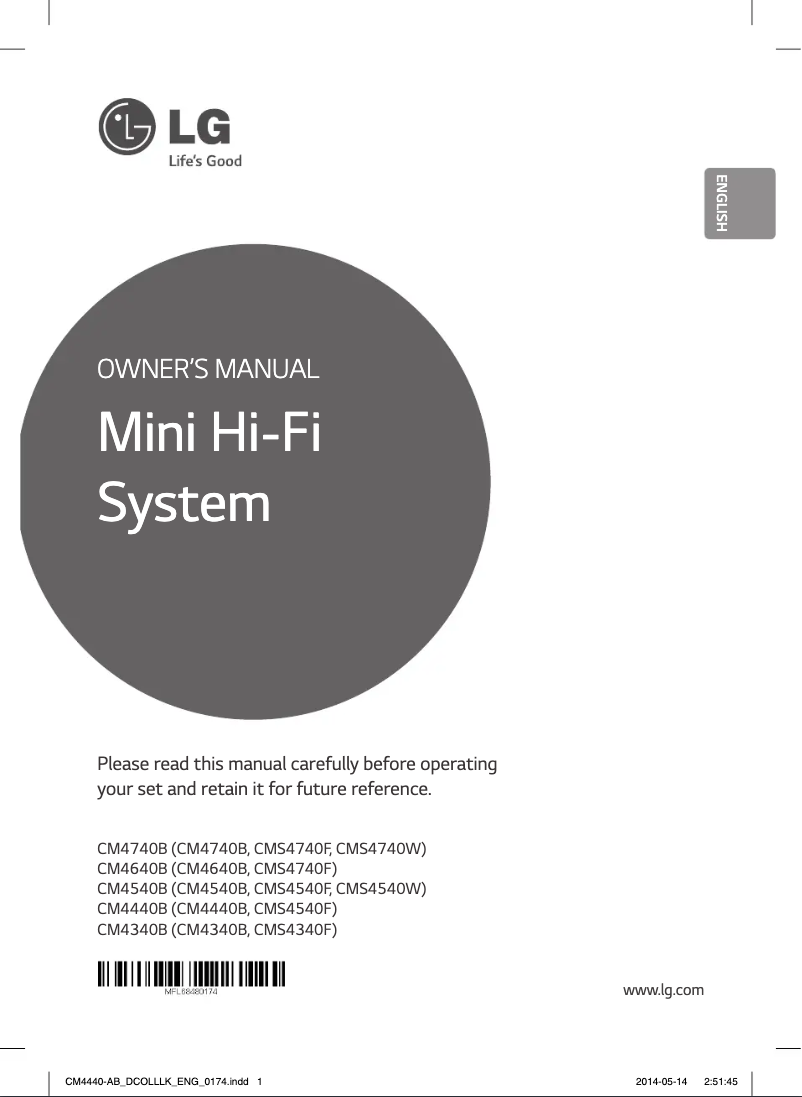 Page 1 de la notice Manuel utilisateur LG CM4440B