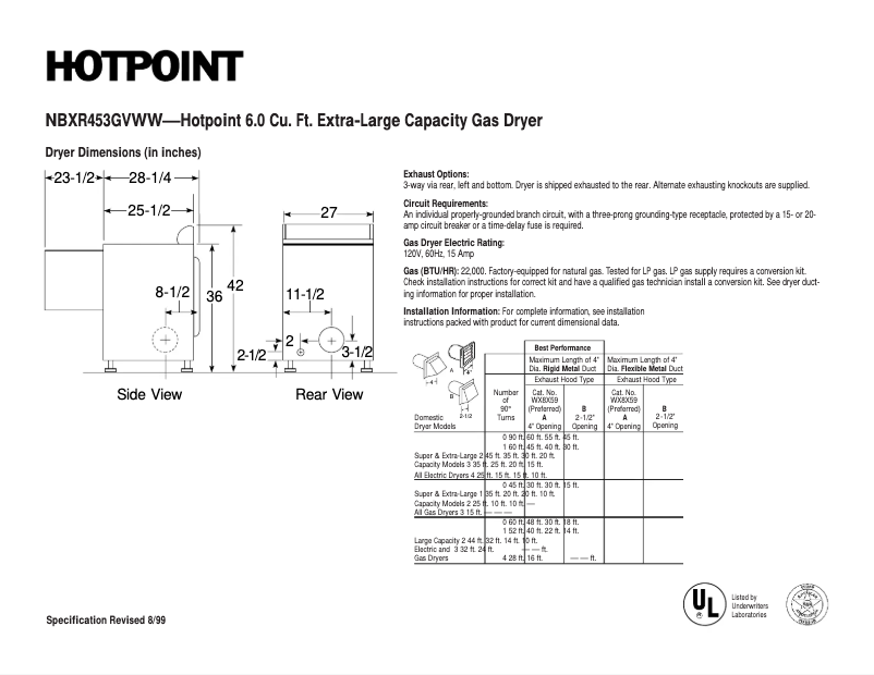 Page n°1 - Fiche technique Hotpoint NBXR453GVWW