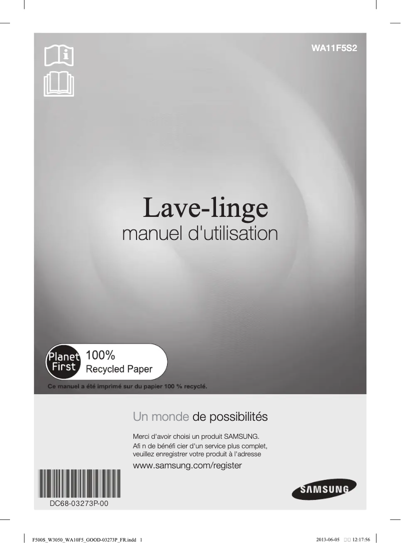 Page 1 de la notice Manuel utilisateur Samsung WA11F5S2UWW