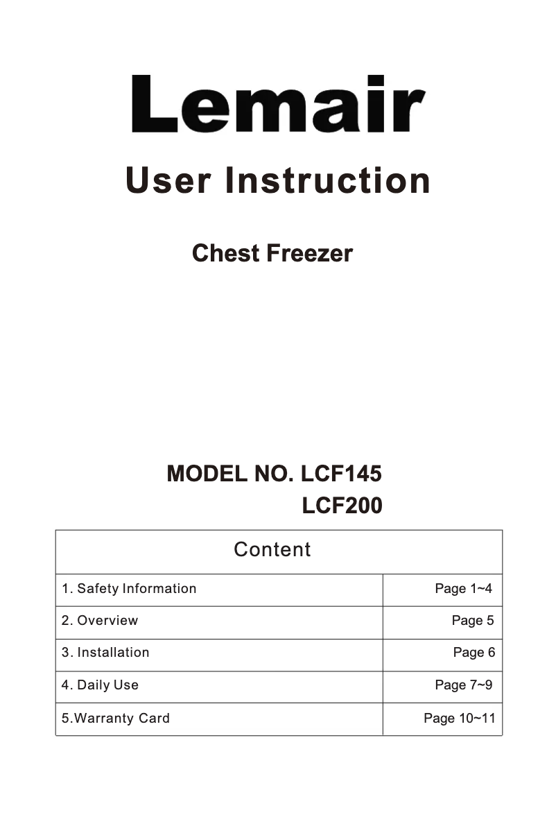 Page n°1 - Manuel utilisateur Lemair LCF200