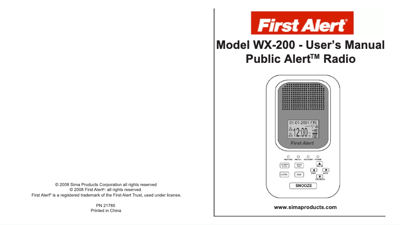 Page 1 de la notice Manuel utilisateur Sima WX-200