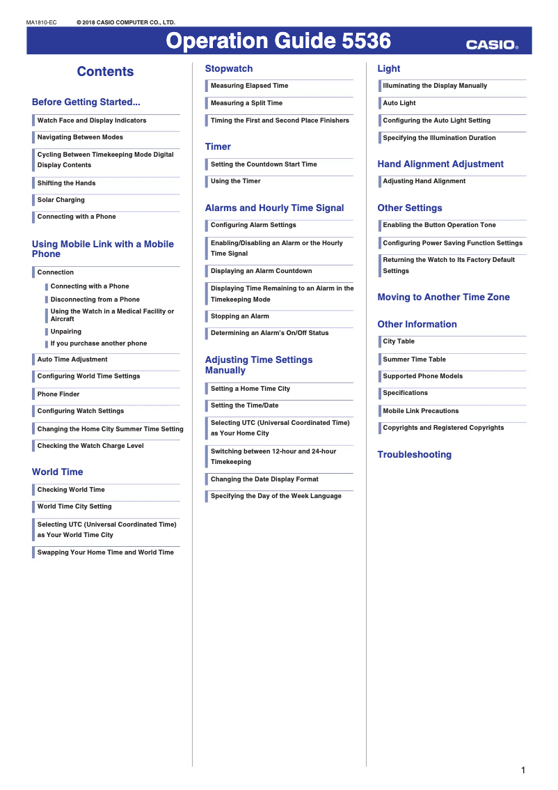 Page 1 de la notice Manuel utilisateur Casio G-Shock GR-B100-1A2ER