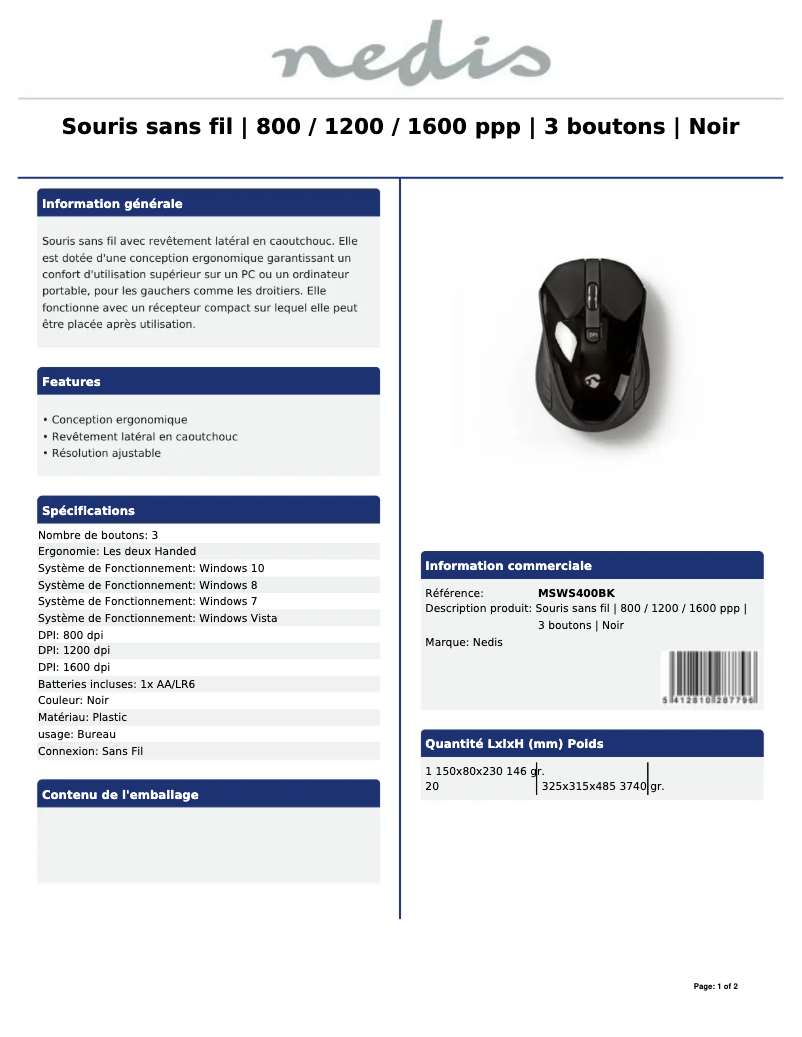 Page n°1 - Manuel utilisateur Nedis MSWS400BK