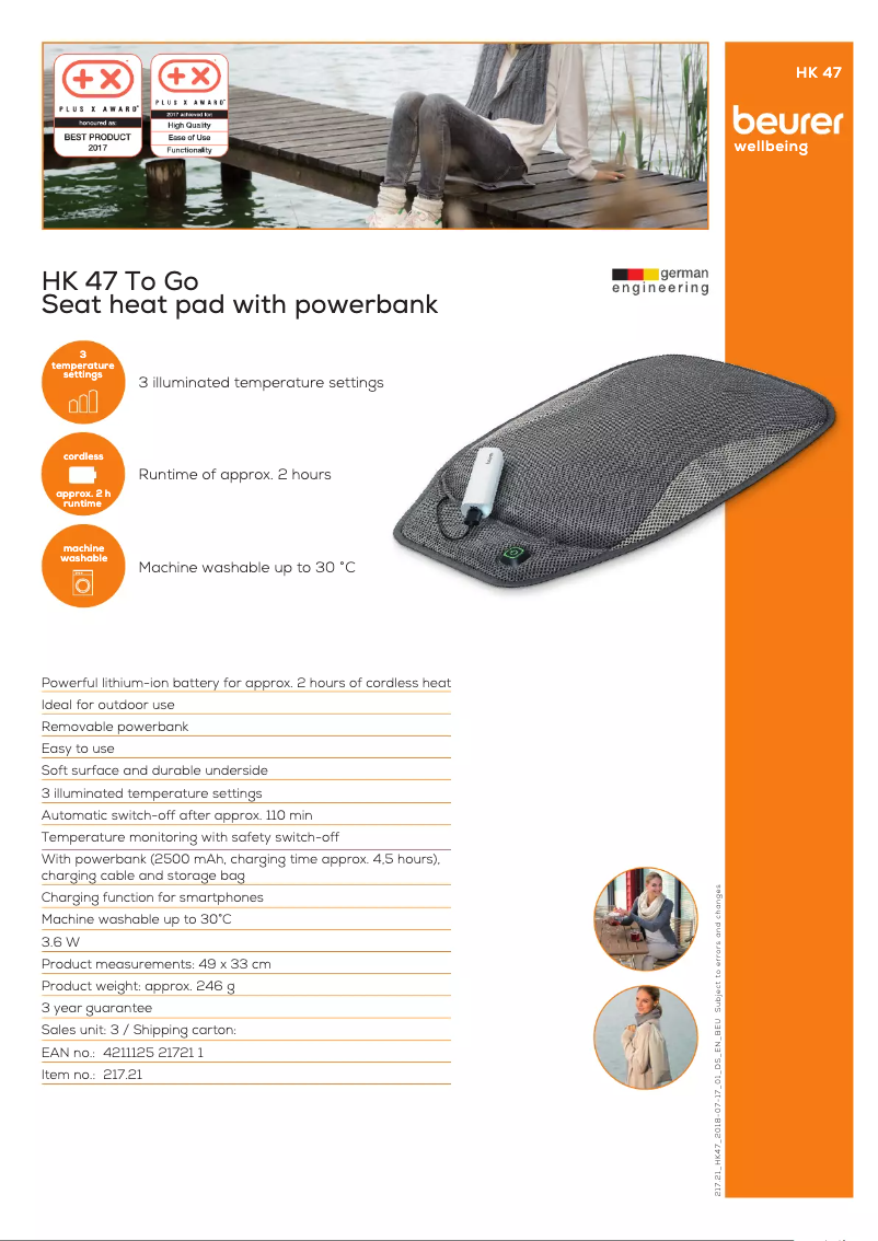 Page 1 de la notice Fiche technique Beurer HK 47