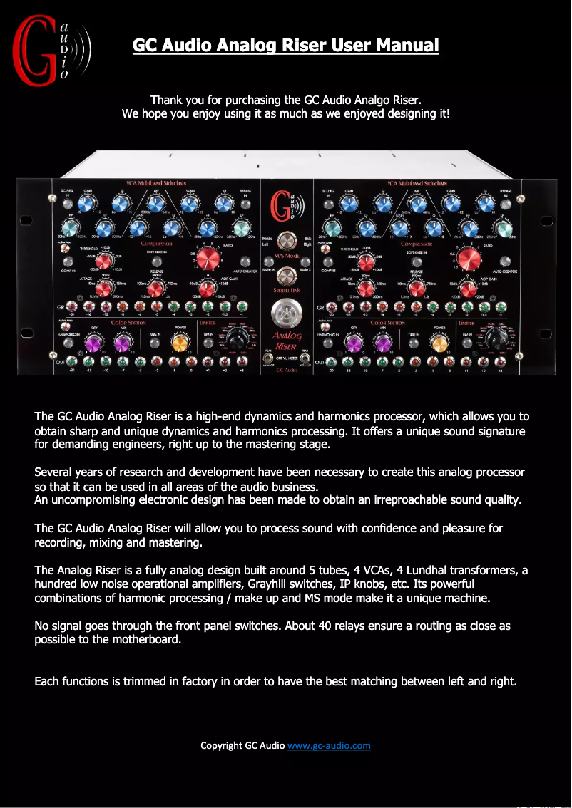 Image de la première page du manuel de l'appareil Analog Riser