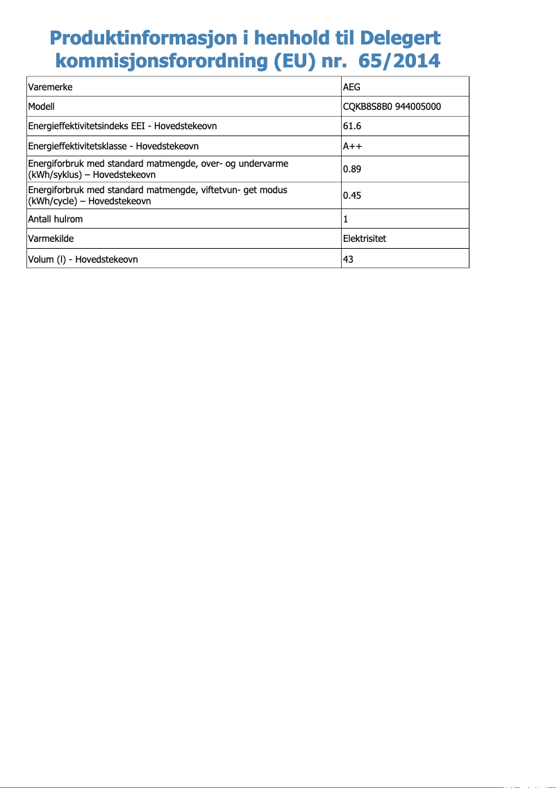 Page 1 de la notice Fiche technique AEG CQKB8S8B0