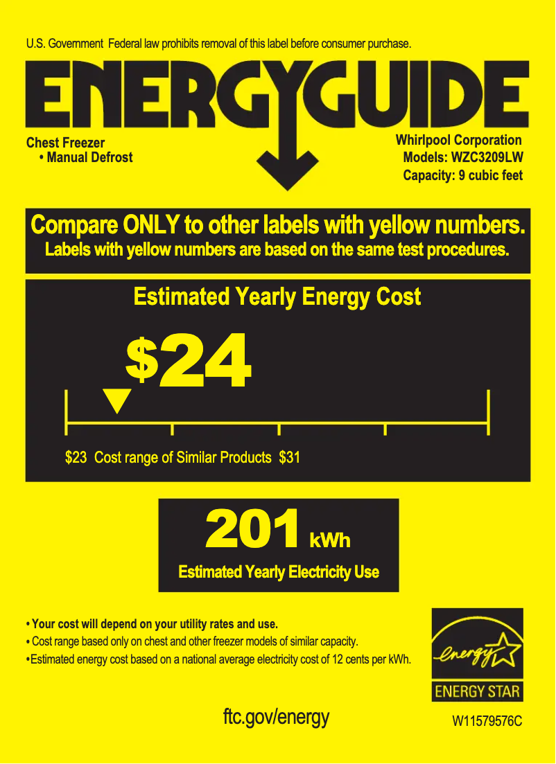 Page 1 de la notice Label énergétique Whirlpool WZC3209LW
