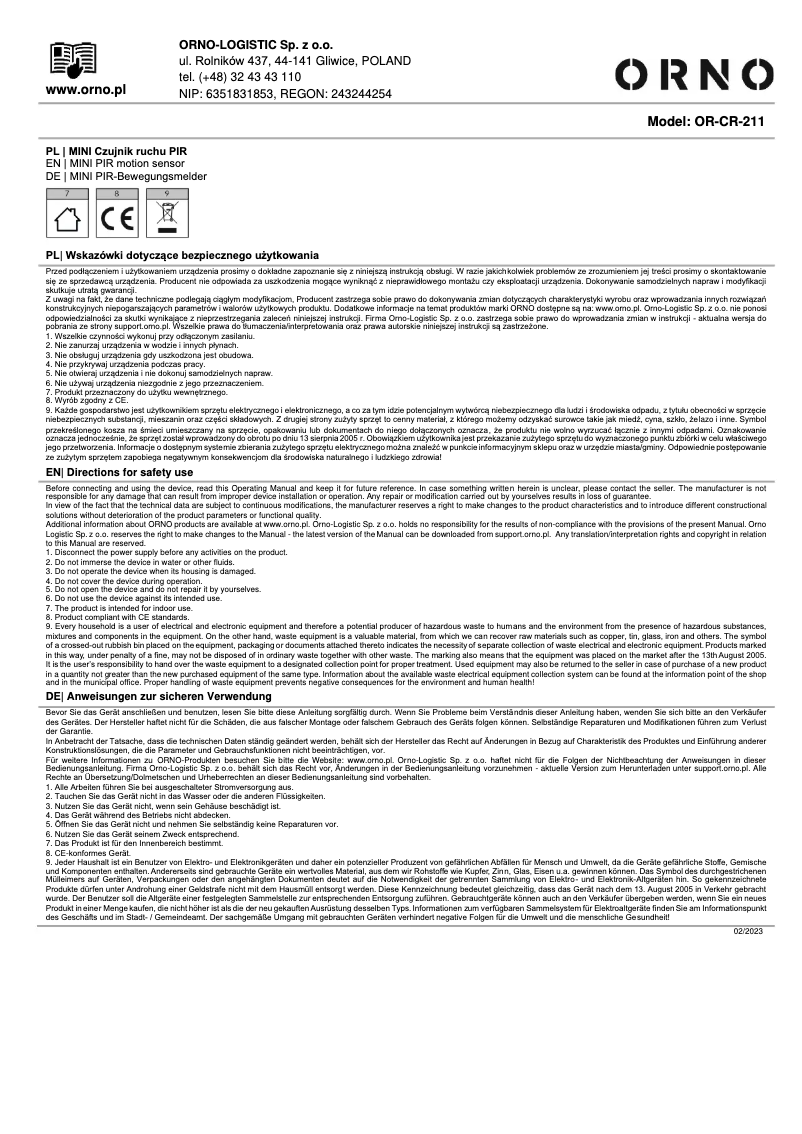 Page 1 de la notice Manuel utilisateur ORNO OR-CR-211