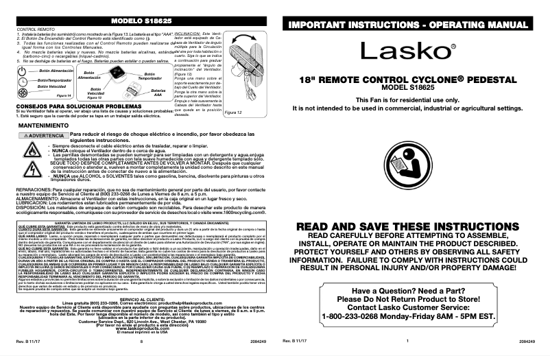 Page 1 de la notice Manuel utilisateur Lasko S18625