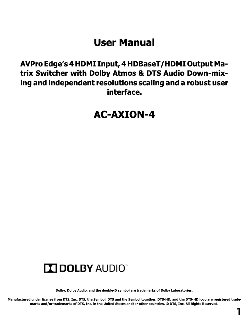 Página 1 del manual Manual de usuario AVPro Edge AC-AXION-4