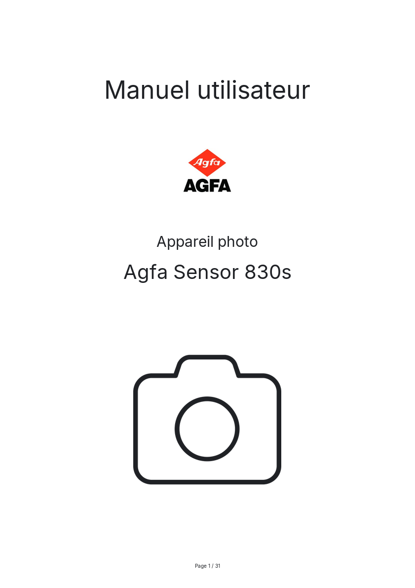 Page n°1 - Manuel utilisateur Agfa Sensor 830s
