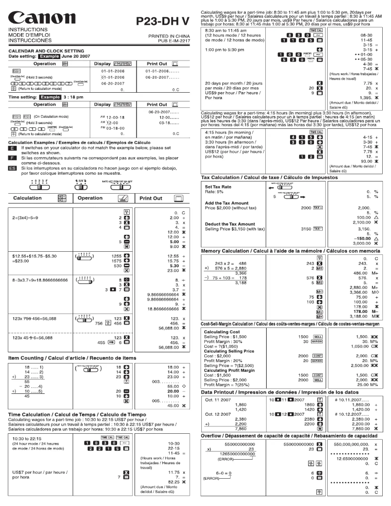 Page 1 de la notice Manuel utilisateur Canon P23-DH V