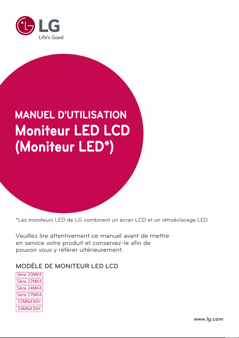 Page n°1 - Manuel utilisateur LG 20MK400H