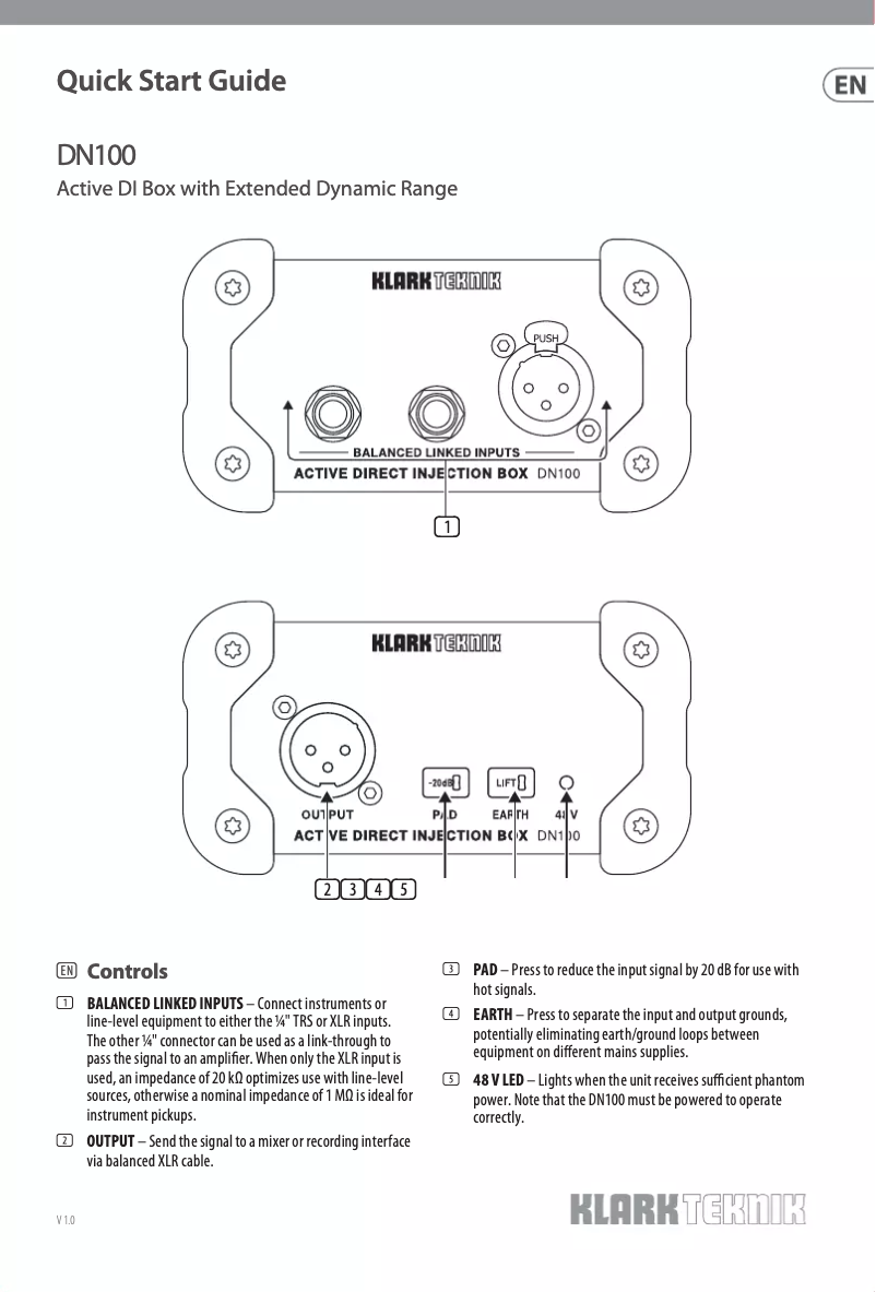 Page n°1 - Manuel utilisateur Klark Teknik DN100 V2