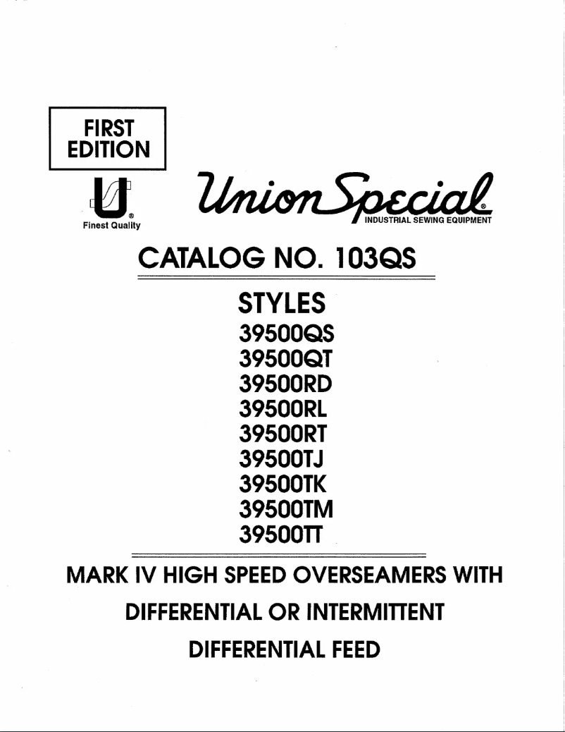 Page n°1 - Manuel utilisateur Union Special 39500QT