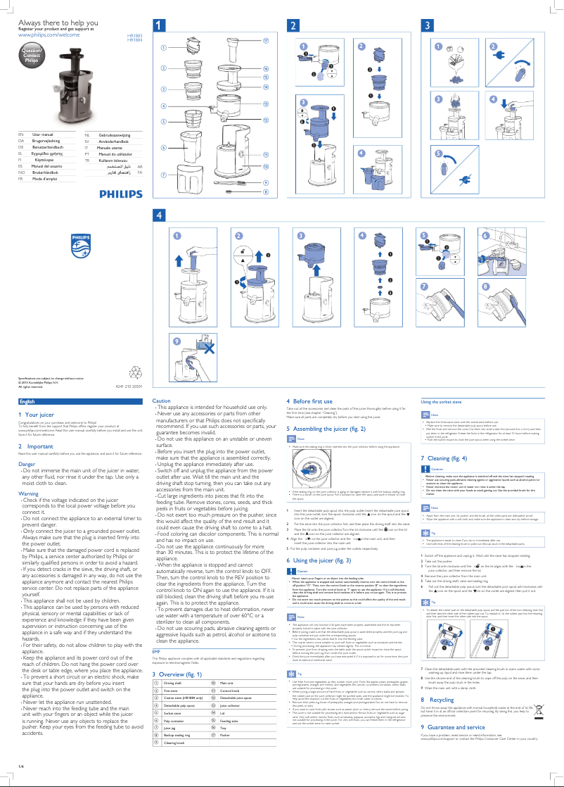 Page 1 de la notice Manuel utilisateur Philips Avance Collection HR1884