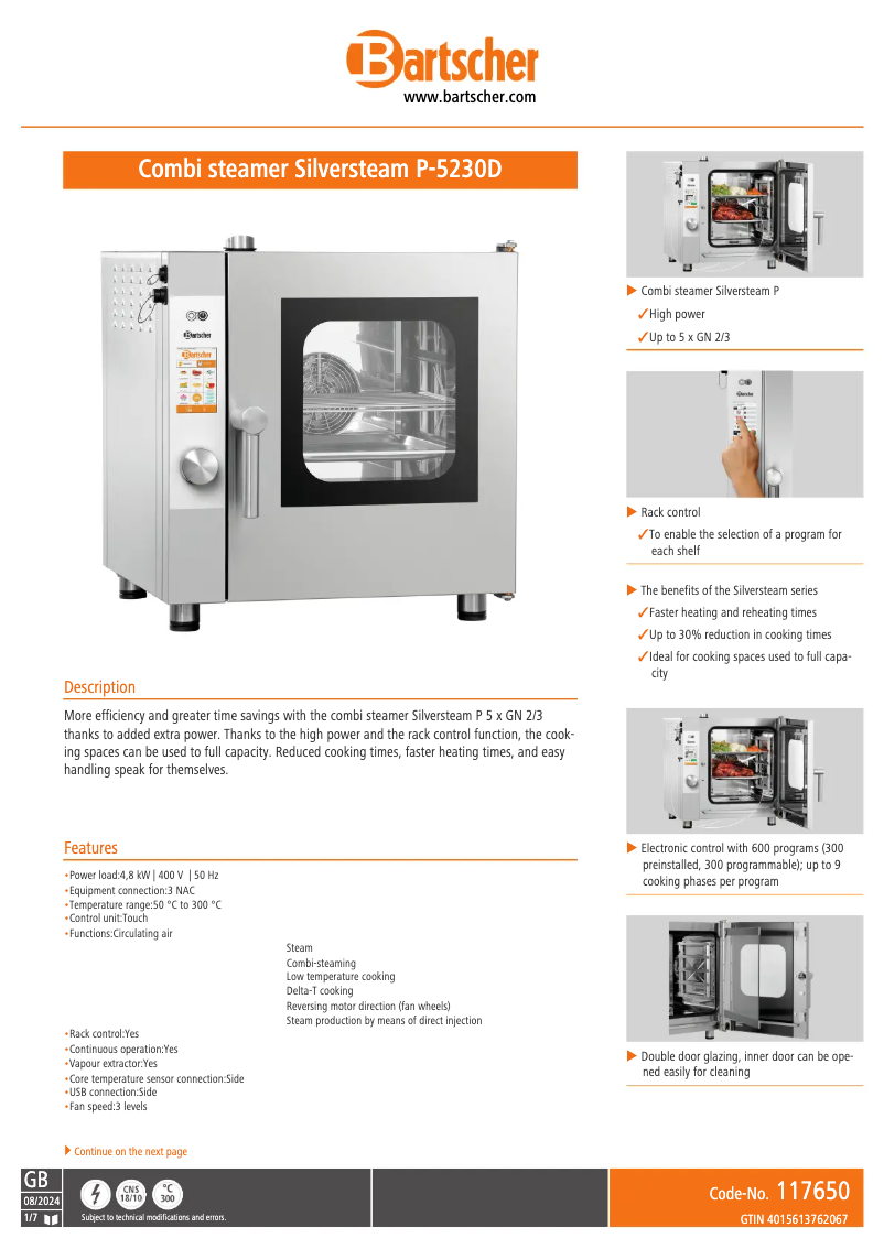 Page 1 de la notice Fiche technique Bartscher 117650