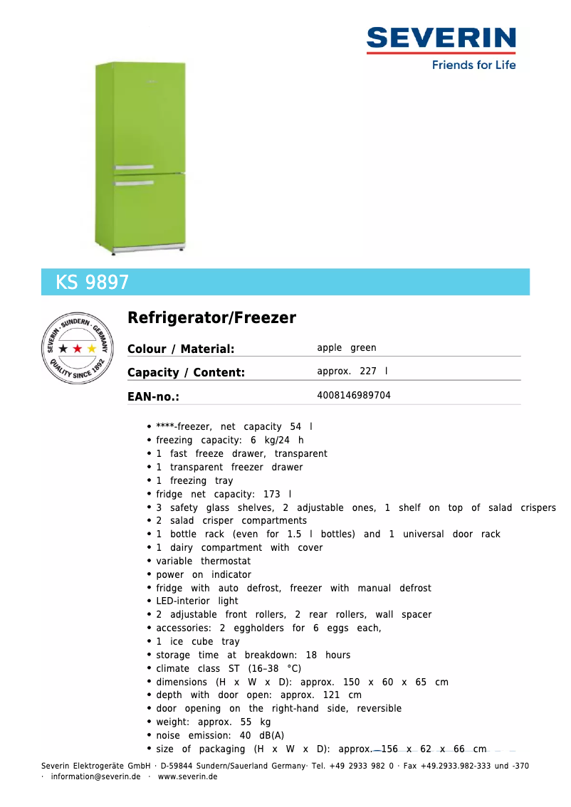 Page n°1 - Fiche technique Severin KS 9897