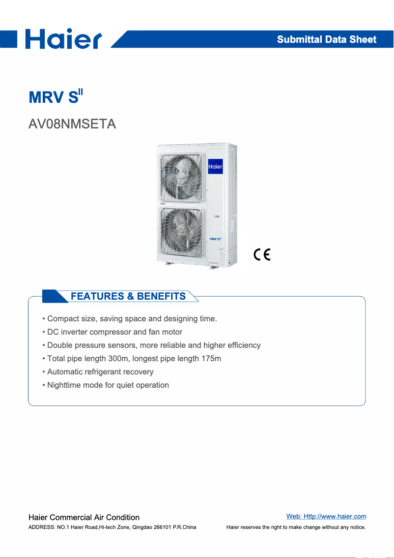 Page 1 de la notice Manuel utilisateur Haier AV08NMSETA