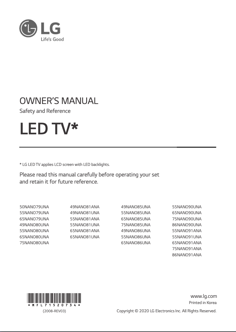 Page n°1 - Manuel utilisateur LG 55NANO91UNA