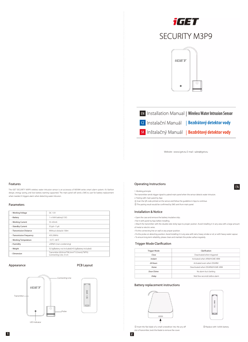 Page 1 de la notice Manuel utilisateur iGET M3P9