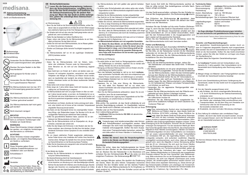 Page n°1 - Manuel utilisateur Medisana HU 666