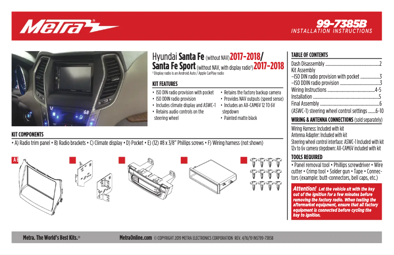 Page n°1 - Manuel utilisateur Metra 99-7385B