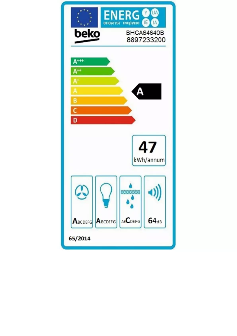 Page 1 de la notice Label énergétique Beko BHCA64640B