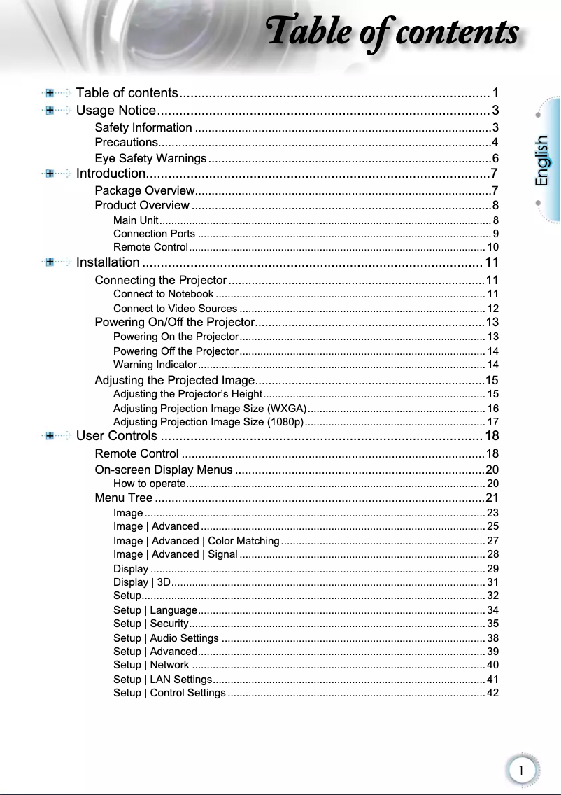 Page 1 de la notice Manuel utilisateur Optoma EH415