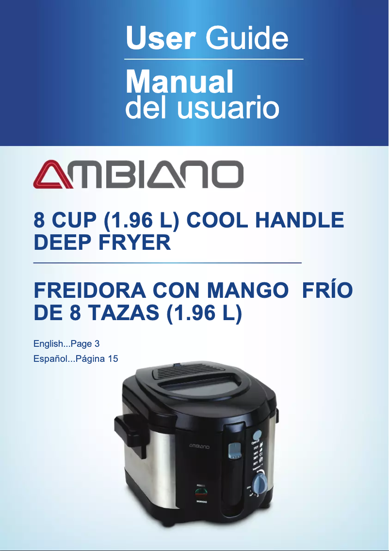 First page image of the manual for 8 Cup Cool Handle Deep Fryer DF-28