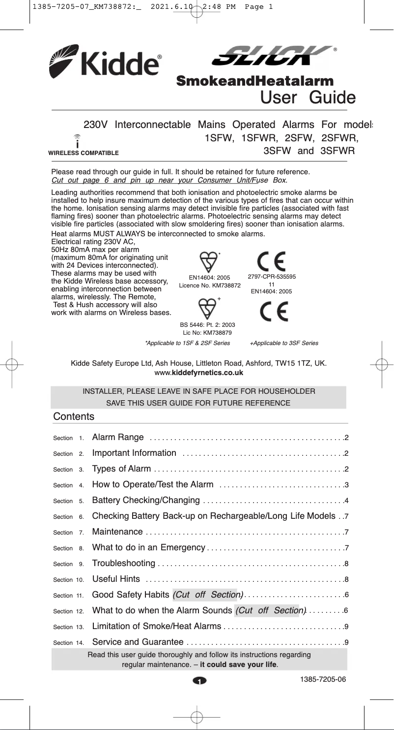 Page n°1 - Manuel utilisateur Kidde 3SFWR