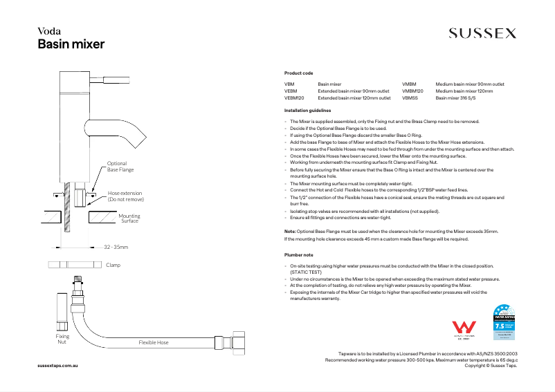 Page n°1 - Manuel utilisateur Sussex VEBM120