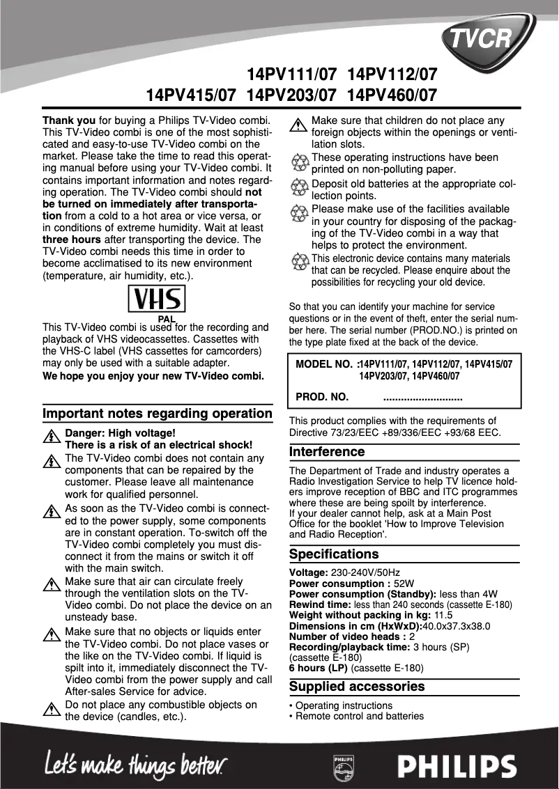 Image de la première page du manuel de l'appareil 14PV415