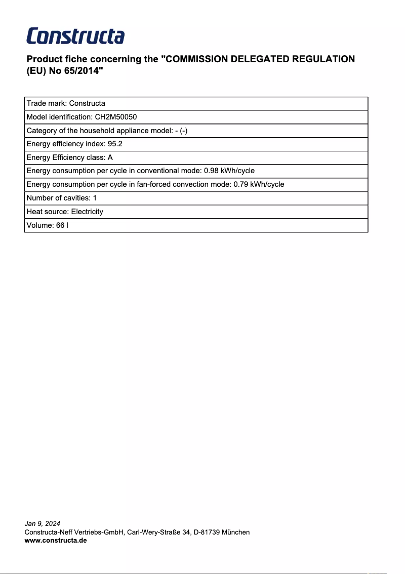 Page 1 de la notice Fiche technique Constructa CH2M50050