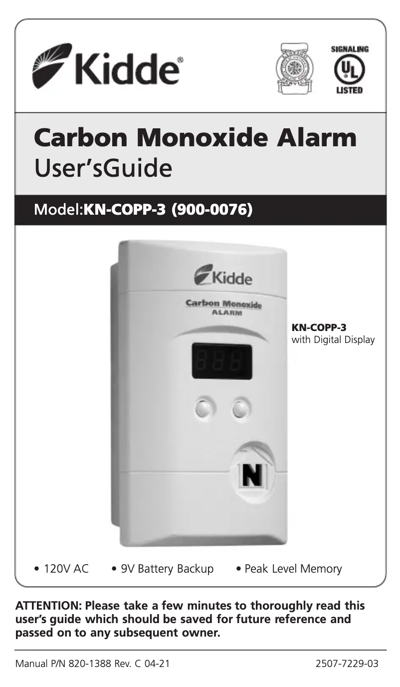 Page n°1 - Manuel utilisateur Kidde KN-COPP-3