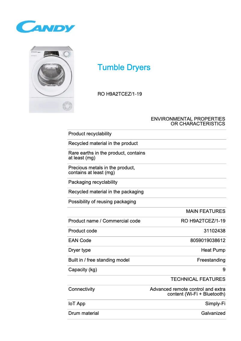 Image de la première page du manuel de l'appareil RO H9A2TCEZ/1-19