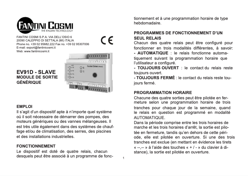 Page n°1 - Manuel utilisateur Fantini Cosmi EV91D