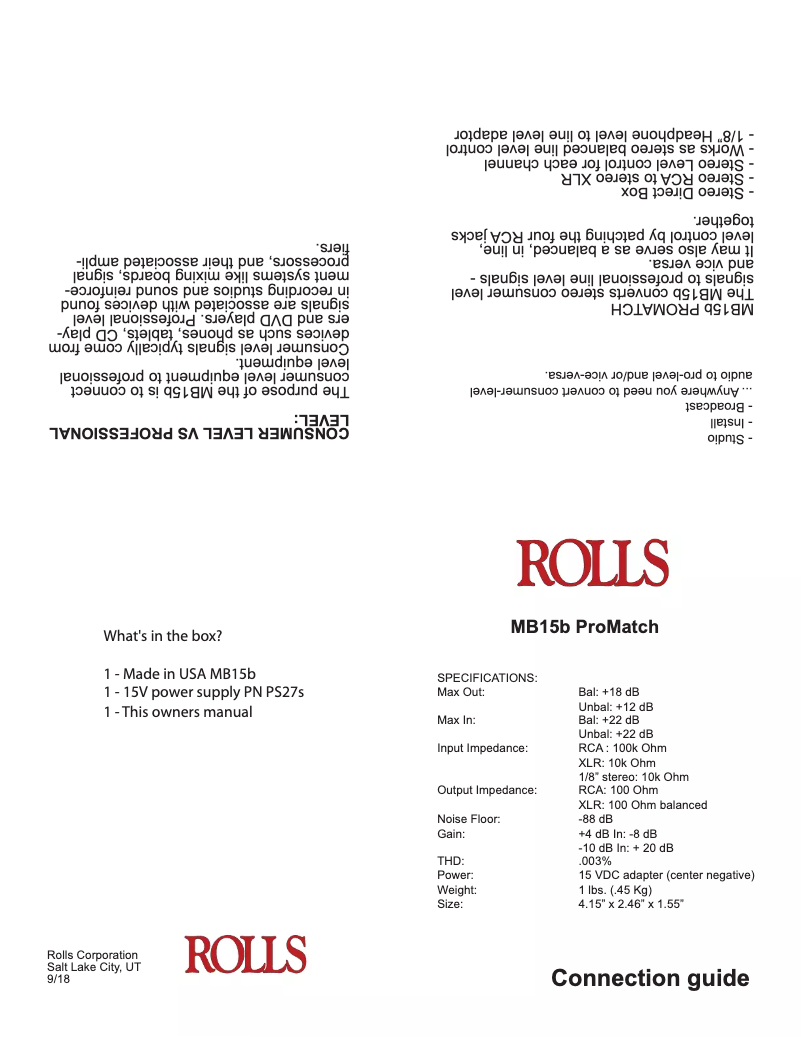 Page n°1 - Manuel utilisateur Rolls MB15b ProMatch