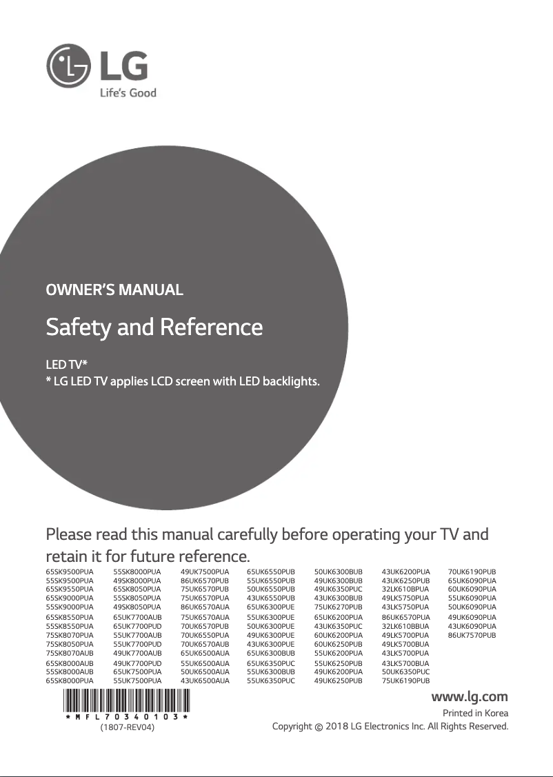 Página 1 del manual Manual de usuario LG 70UK6570AUB