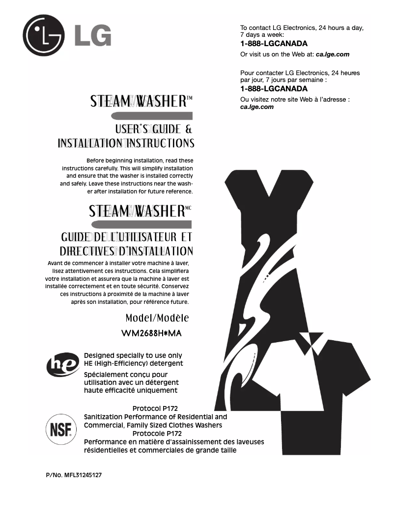 Page 1 de la notice Manuel utilisateur LG WD-13516BDA