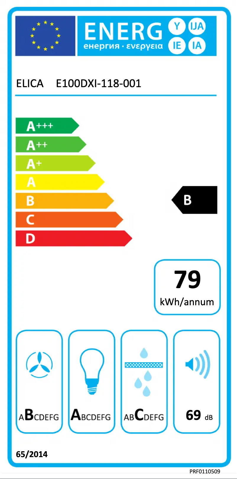 Page 1 de la notice Label énergétique Elica Claire PRF0110509