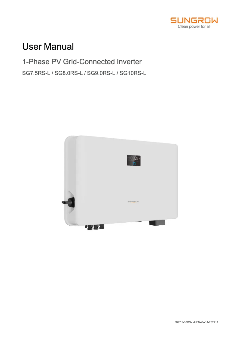 Page n°1 - Manuel utilisateur Sungrow SG10RS-L