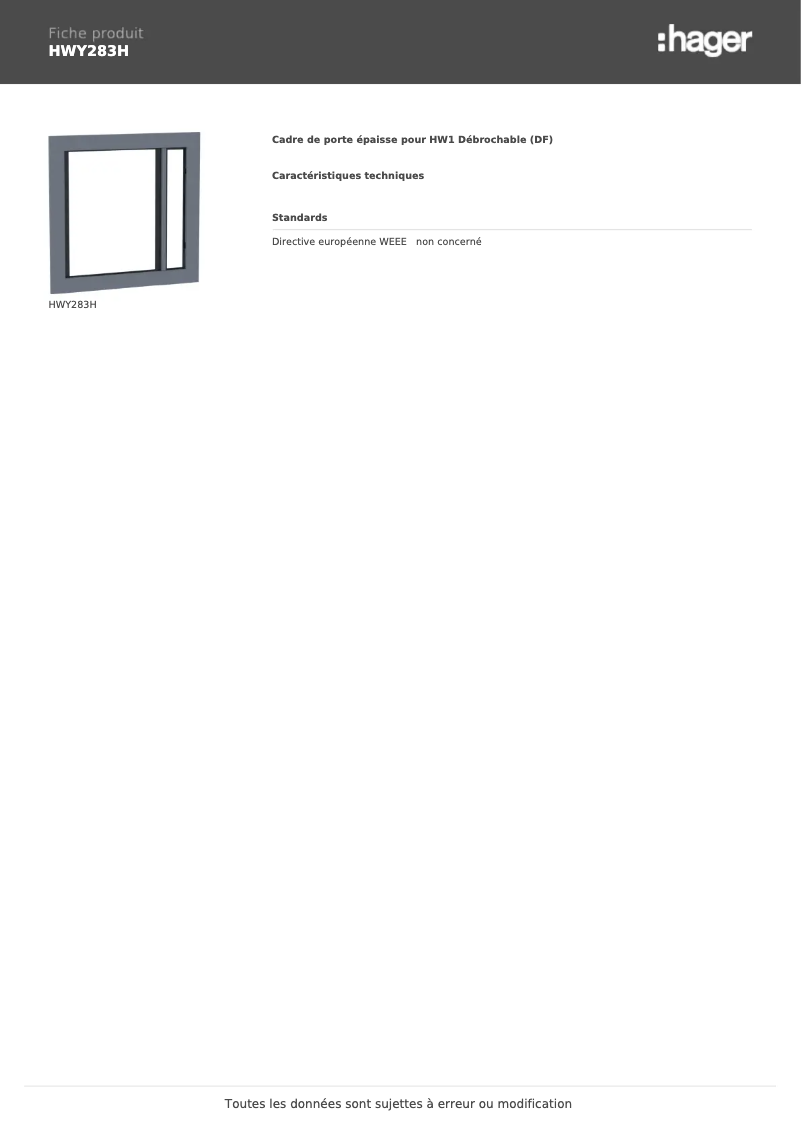 Page n°1 - Fiche technique Hager HWY283H