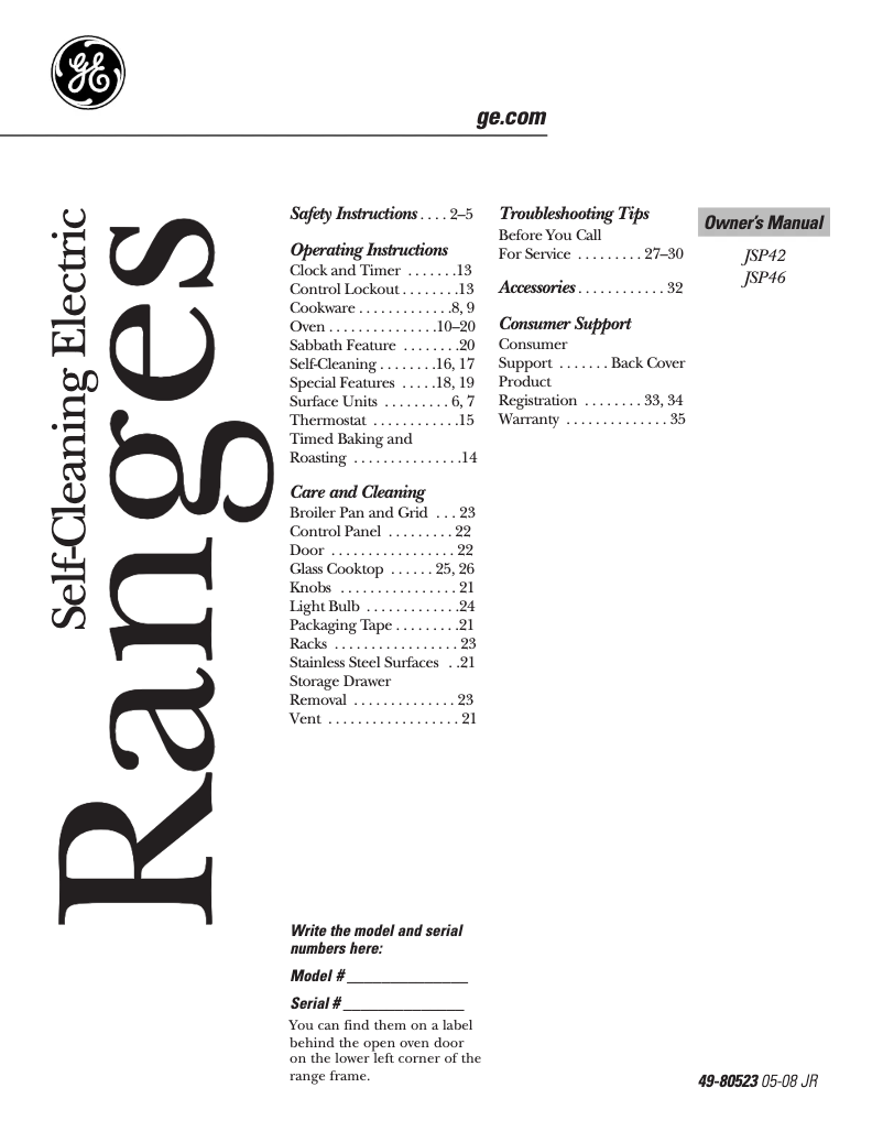 Page 1 de la notice Manuel d'utilisation et d'entretien GE JSP42CKCC