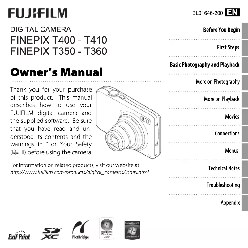 Page 1 de la notice Manuel utilisateur Fujifilm Finepix T410