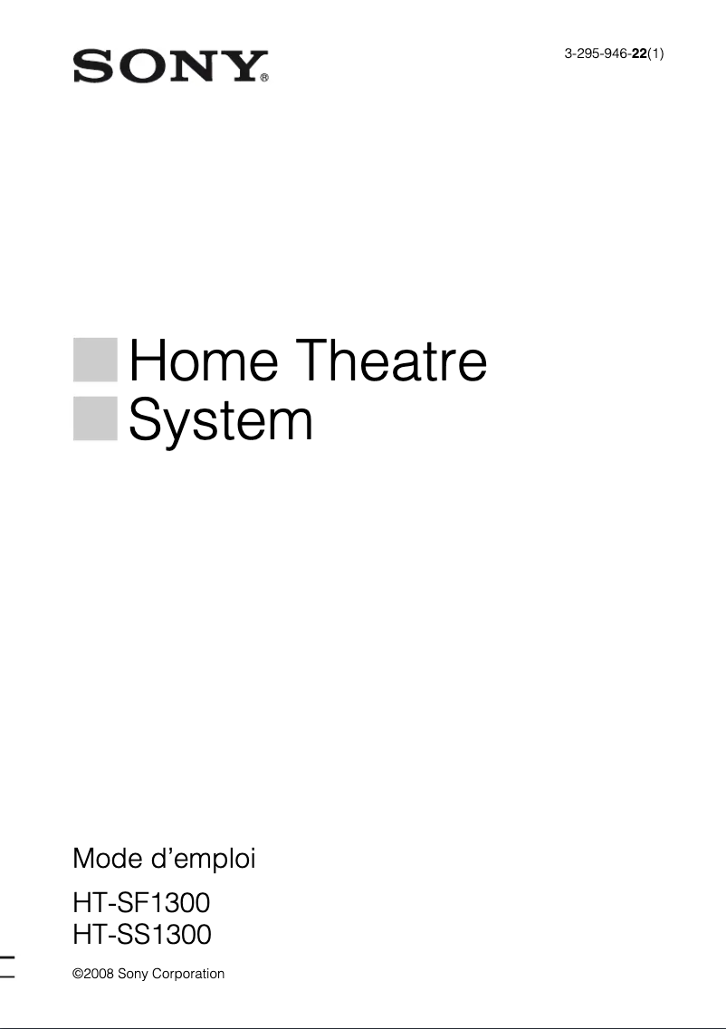 Page 1 de la notice Manuel utilisateur Sony HT-SF1300