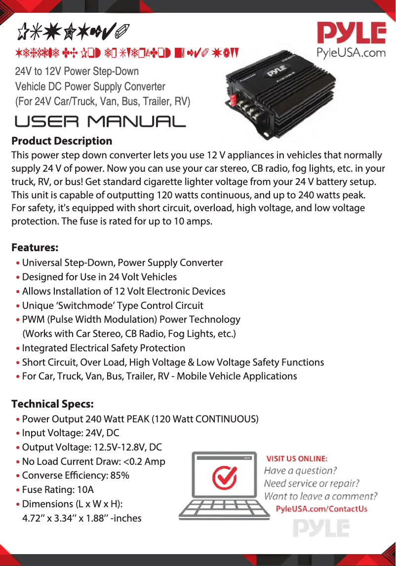 Page n°1 - Manuel utilisateur Pyle PSWNV240