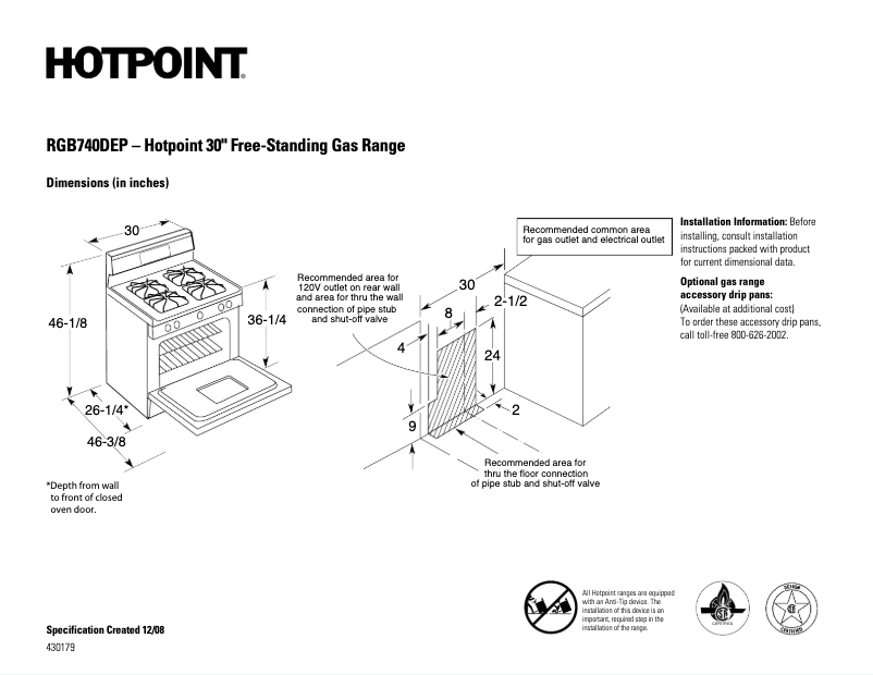 Page 1 de la notice Fiche technique Hotpoint RGB740DEPWH