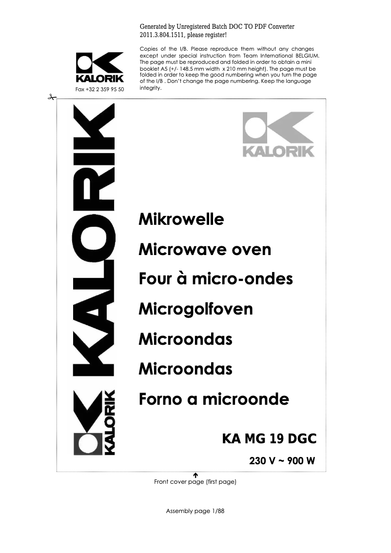 Page 1 de la notice Manuel utilisateur Kalorik KA MG 19 DGC
