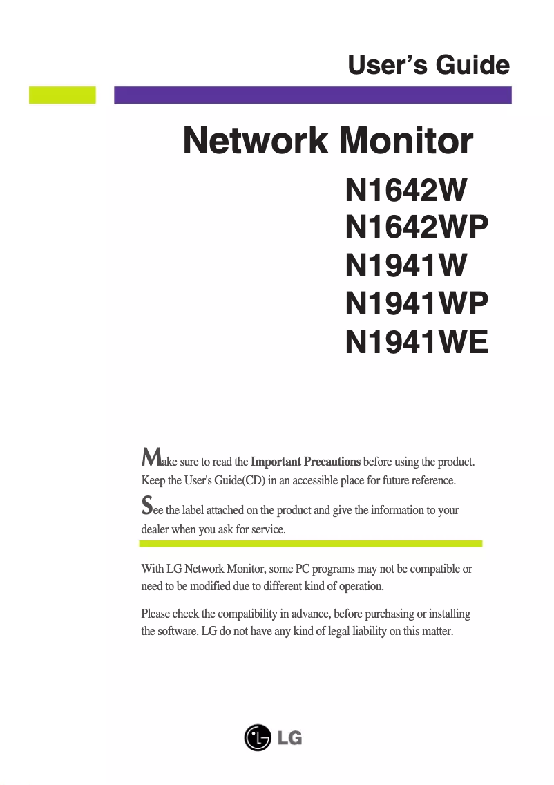 Page 1 de la notice Manuel utilisateur LG N1941W